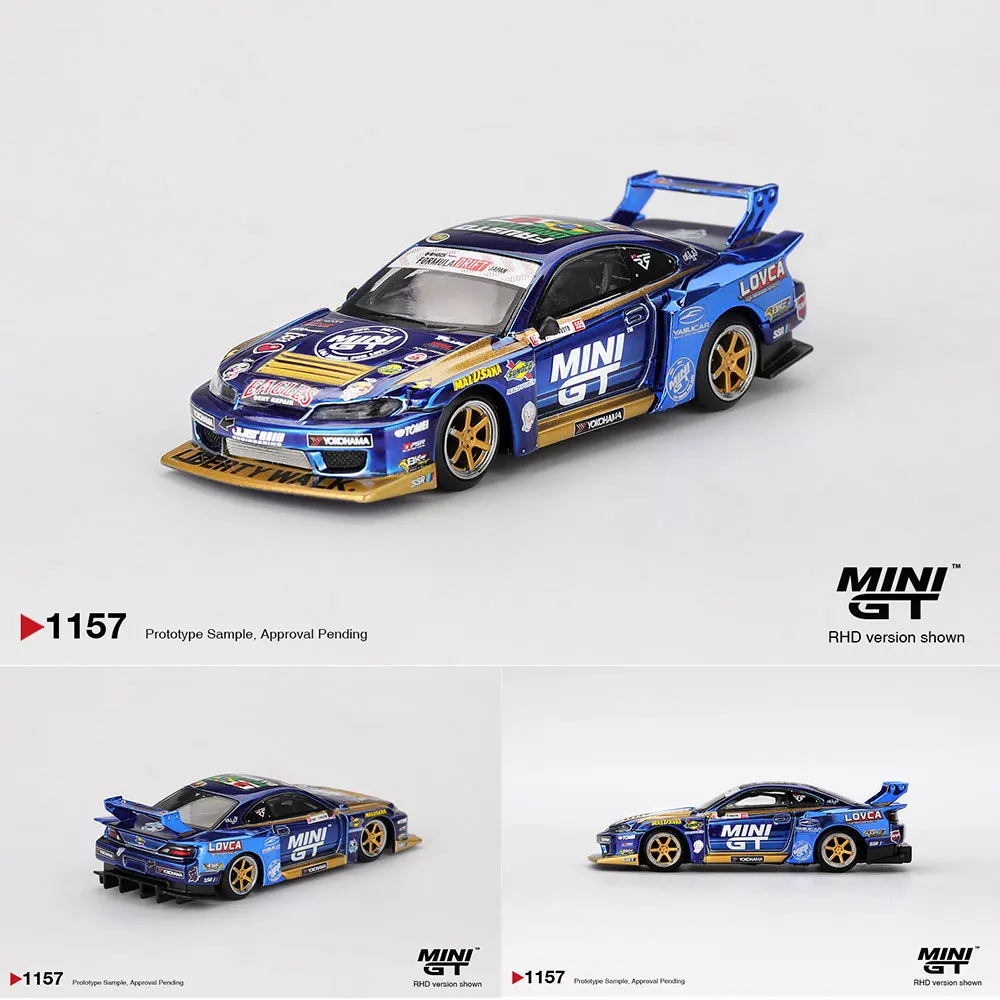 MINIGT 1/64 Nissan LB-Super Silhouette S15 SILVIA # 555 Liberty Walk Druckguss-Legierungsautomodell JDM Sammlerstück