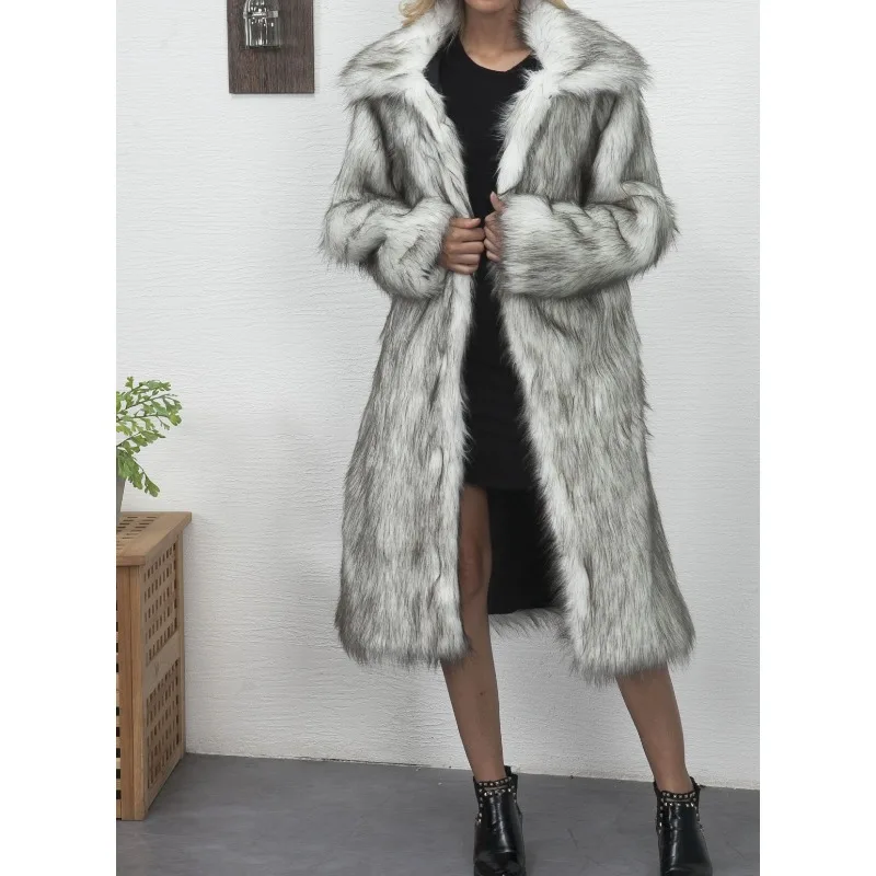 Square Collar Long Imitation Fur Women's Coat Women's Autumn and Winter New Long Coat Coat Women