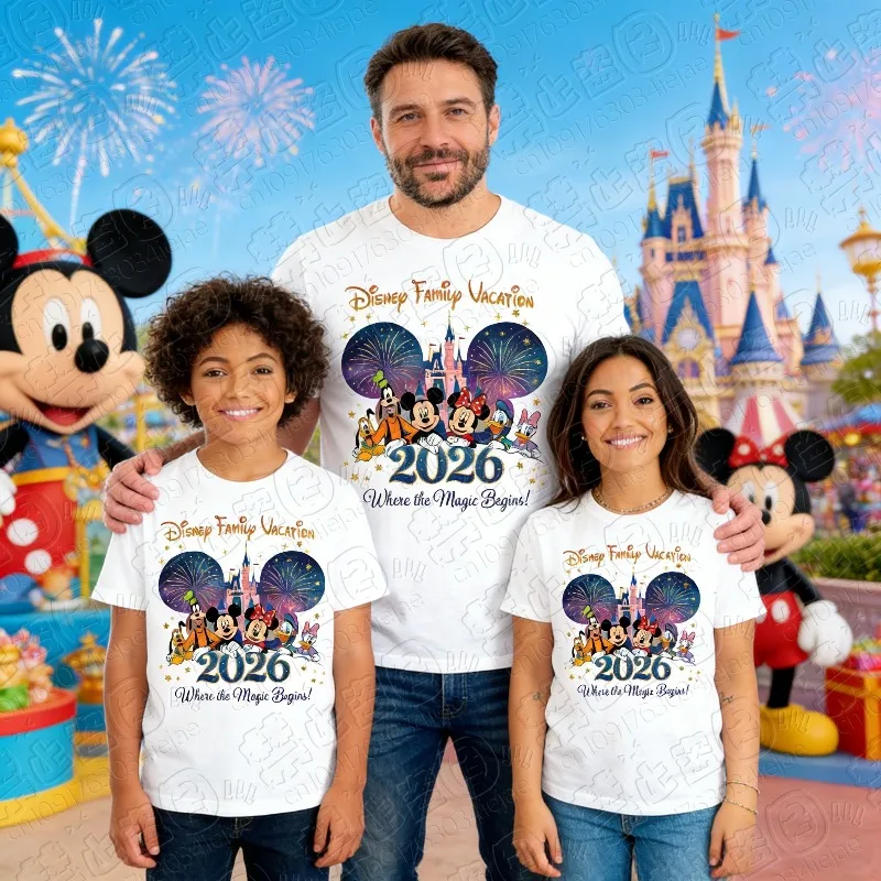 

Семейные летние футболки Disney для мужчин и женщин, модные хлопковые футболки оверсайз с мультяшным принтом, повседневные топы для родителей и детей, уличная одежда для пар на каждый день