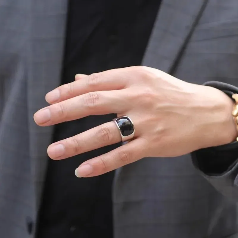 Simple Korean Style Rings for Men Women Black Cat Eye Stone Fashion Stainless Steel Wedding Band Jewelry Accessories Wholesale