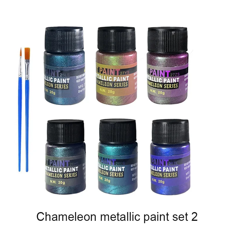 6 Colors 20ml Chameleon Metallic Acrylic Paint Set With Brush Color Shift Art Paint for Canvas Crafts DIY Handmade Painting