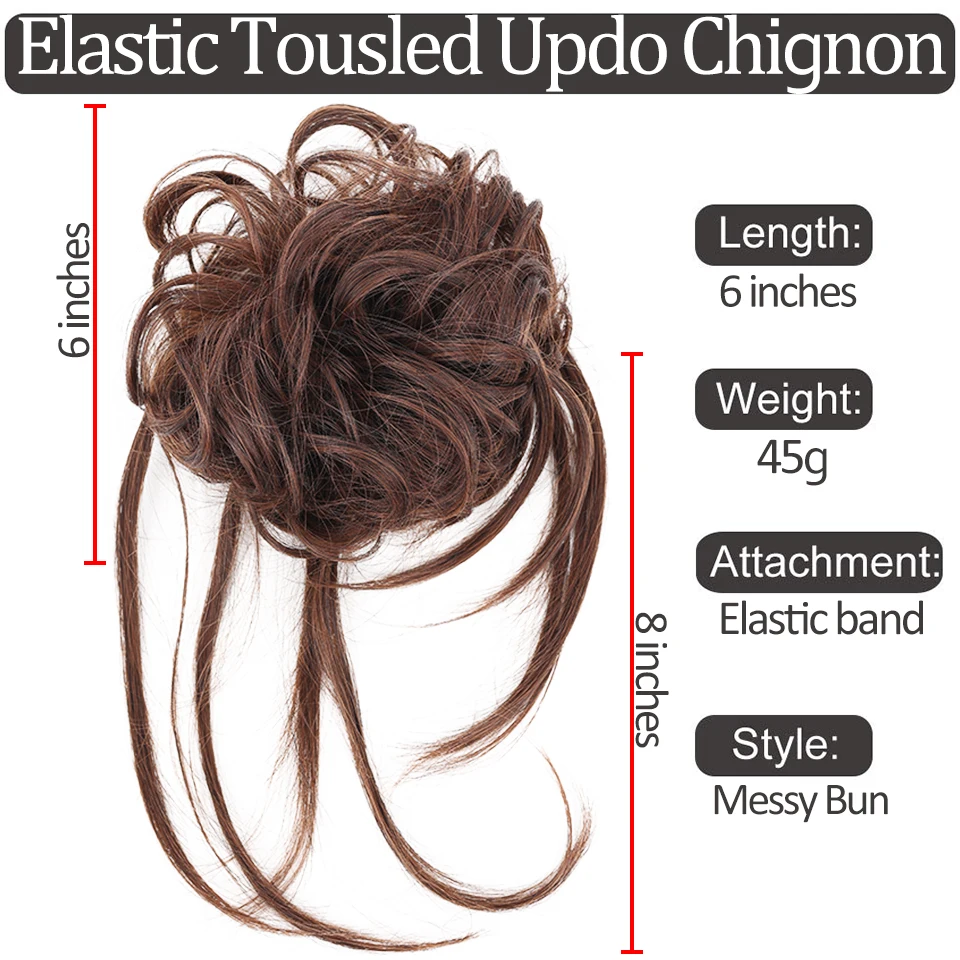 SHANGKE Synthetic Messy Curly Hair Bun With Elastic Hair Bands Long Tousled Updo Chignon For Women Tiny Braids Hair Scrunchies