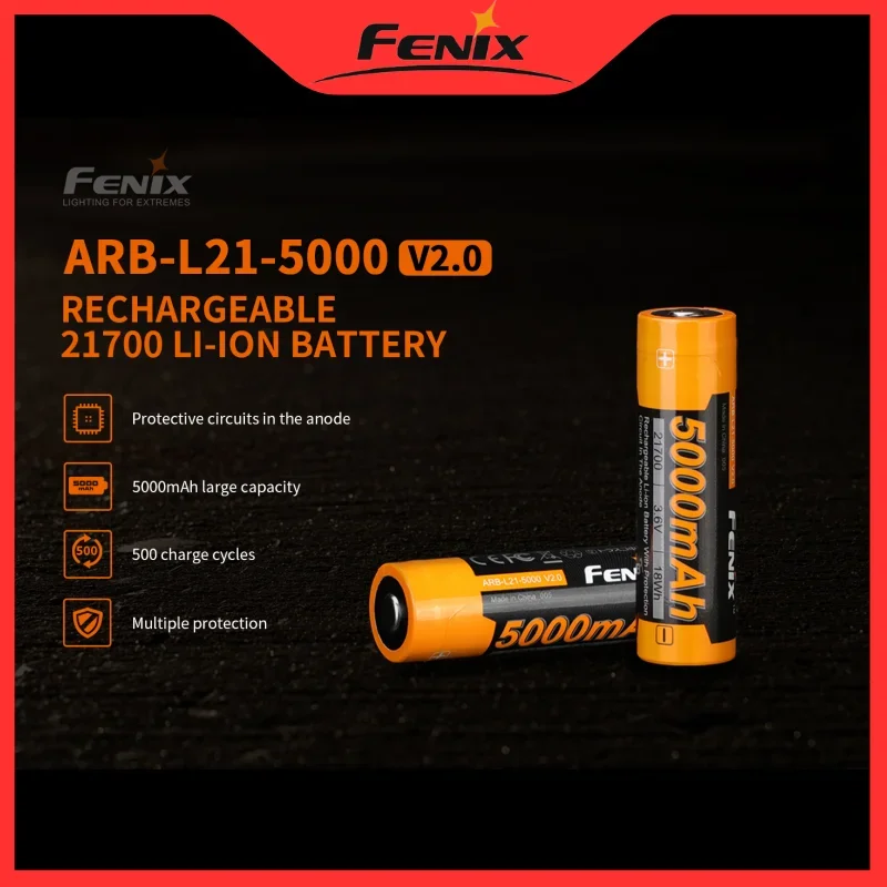 Fenix-充電式大容量バッテリー,複数の保護電池,v2.0,ARB-L21-5000,21700 mah,tk20r v2.0,ヘッドランプ用