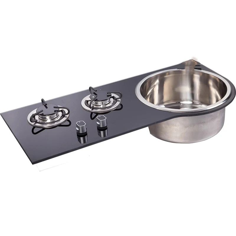 

Газовая плита с раковиной, закаленное стекло, раковина из нержавеющей стали, переоборудование для автофургонов и яхт GR-216 с краном