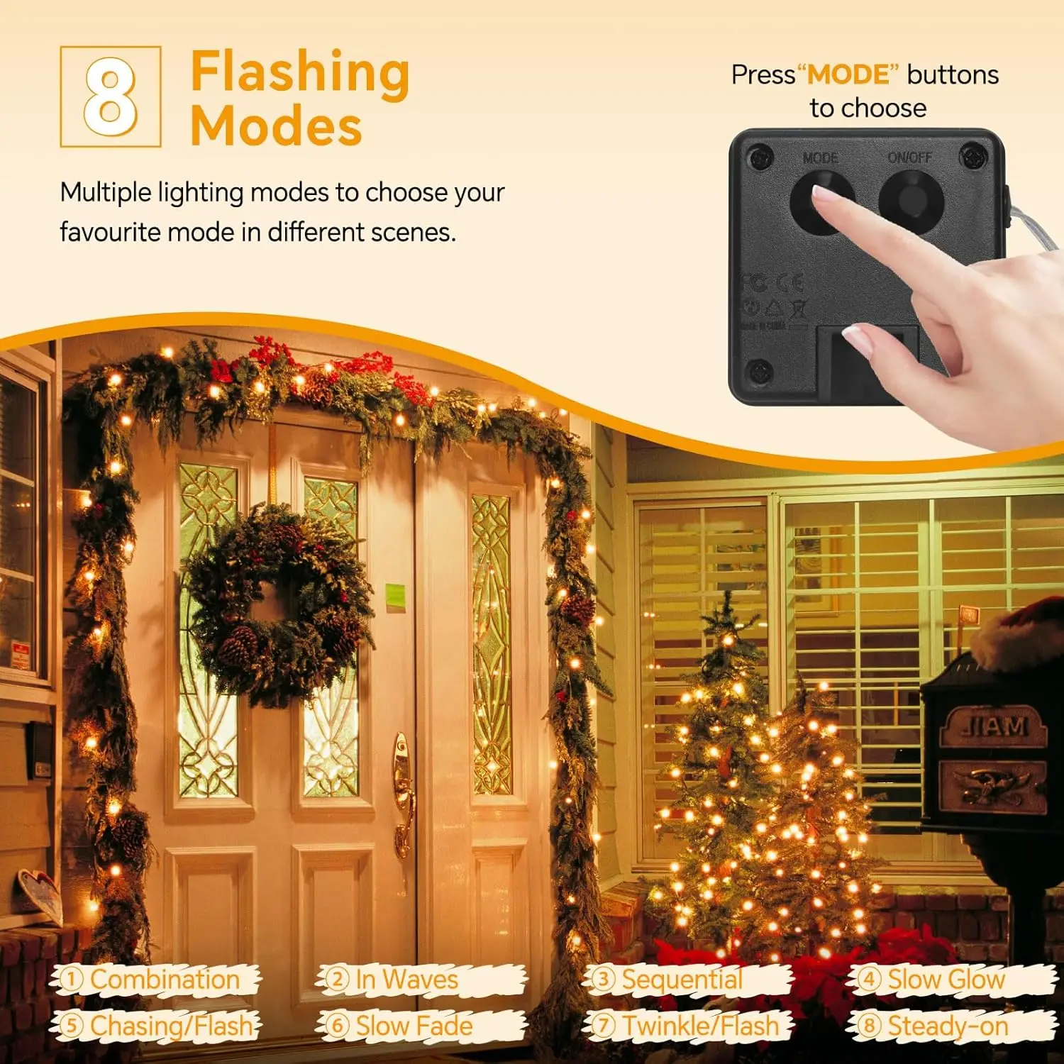 عيد الميلاد جارلاند الشمسية في الهواء الطلق سلسلة أضواء LED في الهواء الطلق 8 طرق سلسلة أضواء الديكور لحديقة فناء شجرة شرفة الأطراف