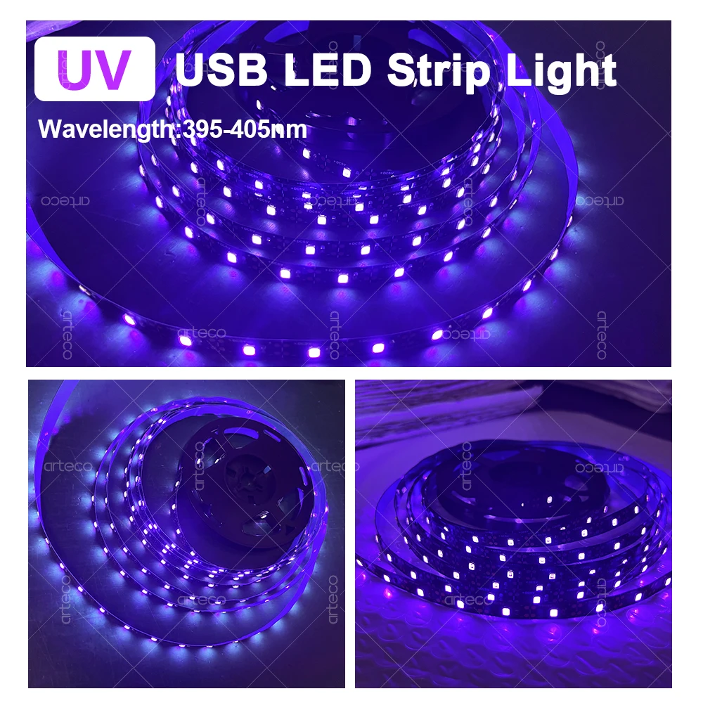 Tira de luz LED UV USB que brilla en la oscuridad, luz negra Led, lámpara ultravioleta UV de 385-400nm para carteles de neón de fiesta fluorescente