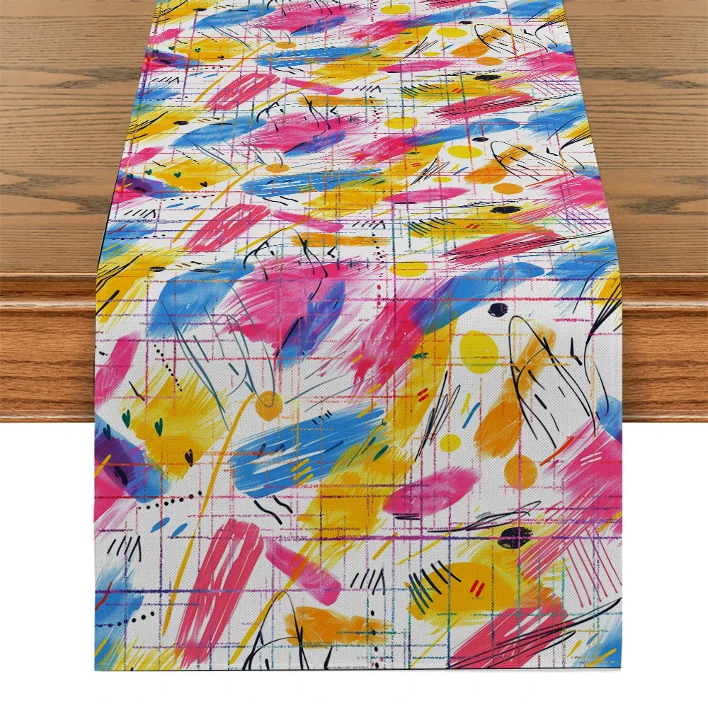 

Watercolor Style Table Runner Graffiti Line Tablecloth Home Kitchen Living Room Holiday Party Tablecloth Rectangular Decoration