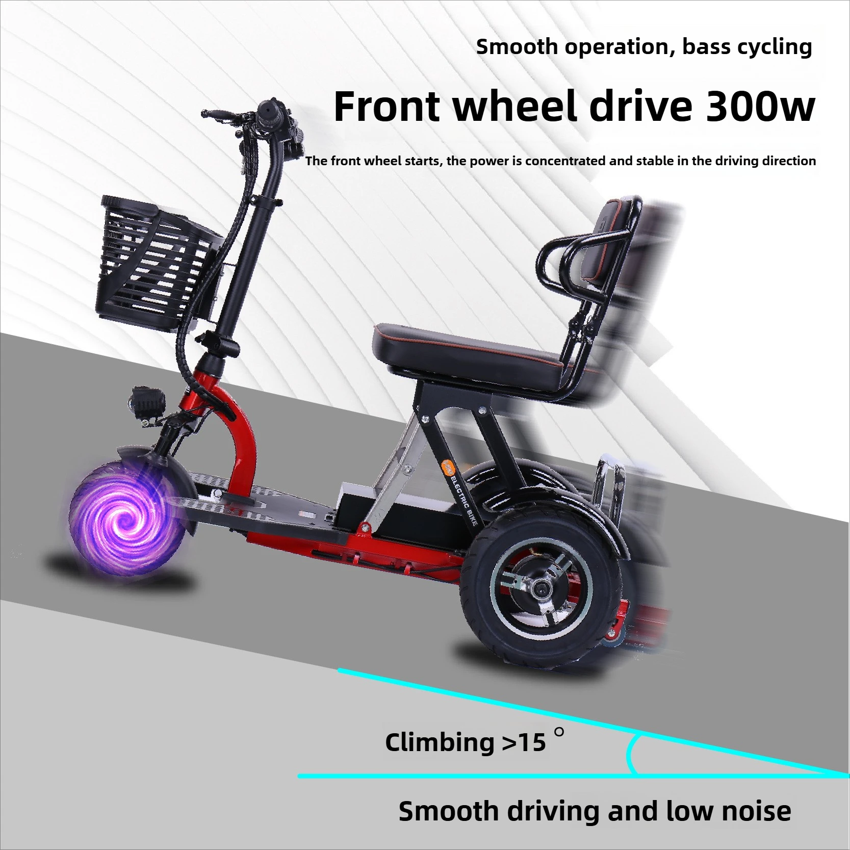 جديد الكبار دراجة ثلاثية العجلات الكهربائية 3-Wheeler المعاقين التنقل سكوتر كهربائي مع سلة مقعد مريح المسنين التنقل سكوتر