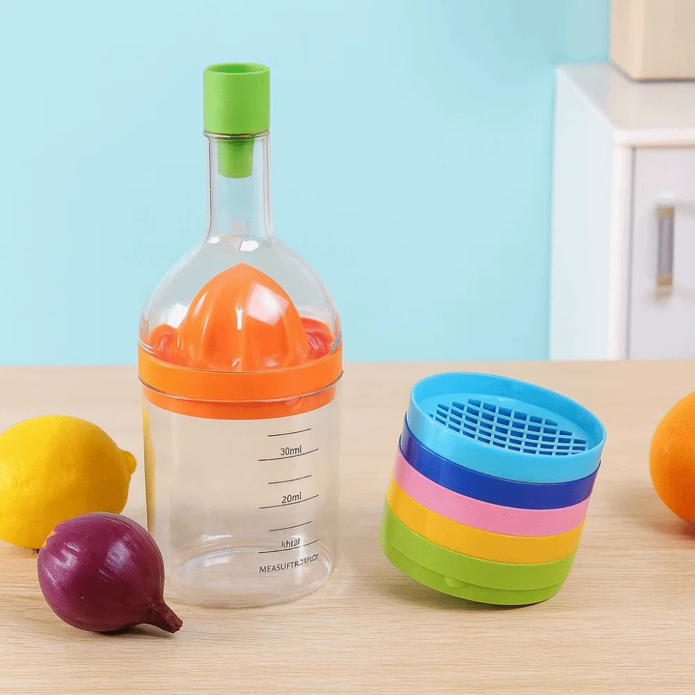 

Plastic 8 in 1 Kitchen Tool Fruit Slicer Squeezer Bottle-Shaped Kitchen Gadget Set Ginger Grater Opener Lemon Manual Juicer
