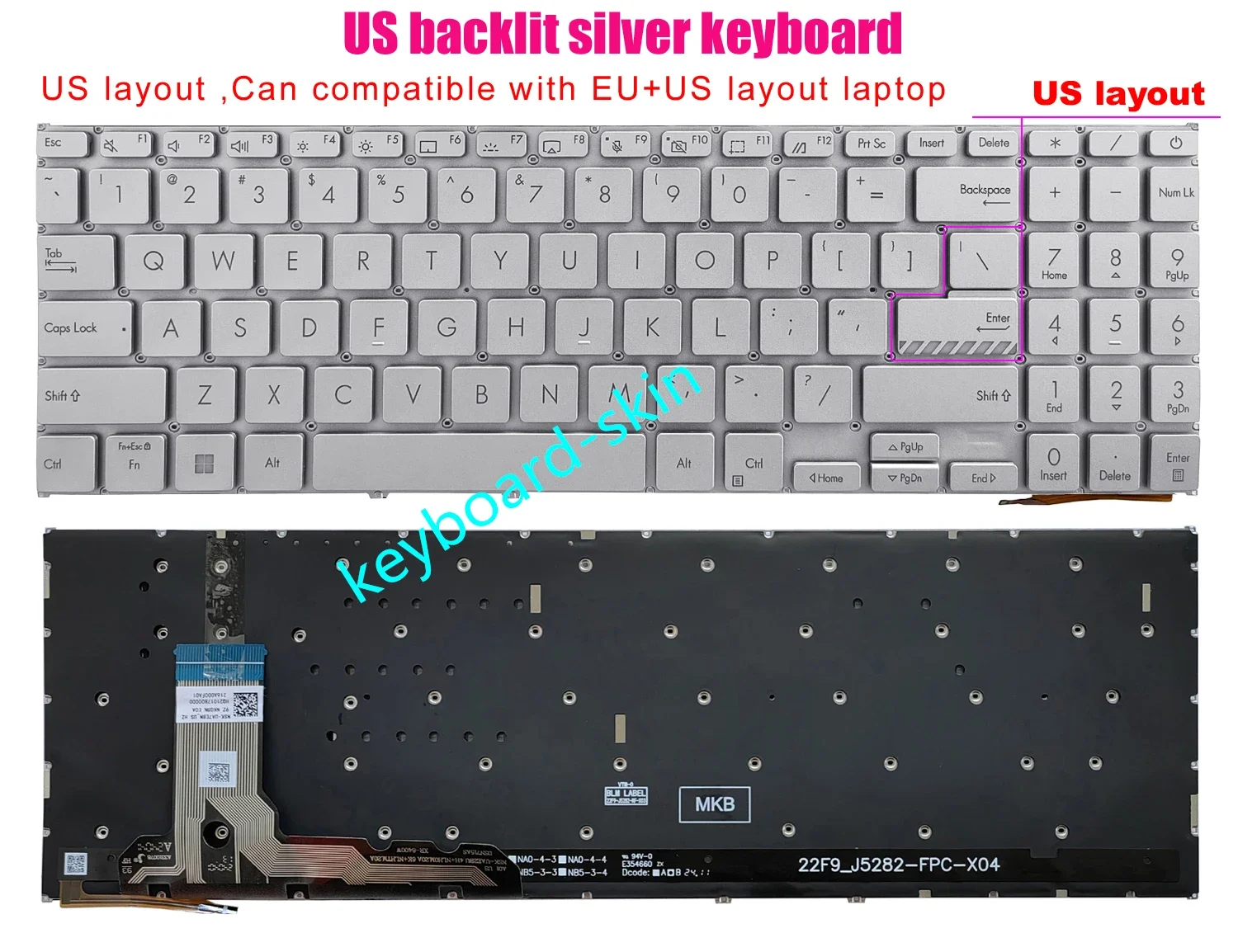 

New Silver US backlit Keyboard for ASUS Vivobook 16X K3604 K3605 15X K3504 M3504 S3504 E1504 laptop