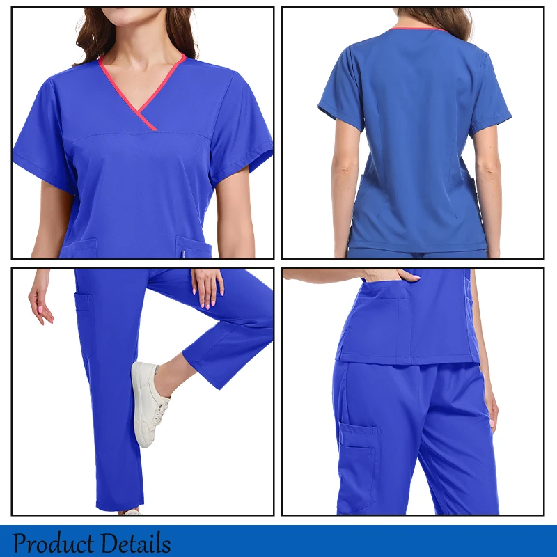 Offre spéciale hauts pantalons droits clinique pour animaux de compagnie blouses d'allaitement ensembles d'uniformes femmes 14 couleurs extensible uniforme médical ensemble de gommages d'été