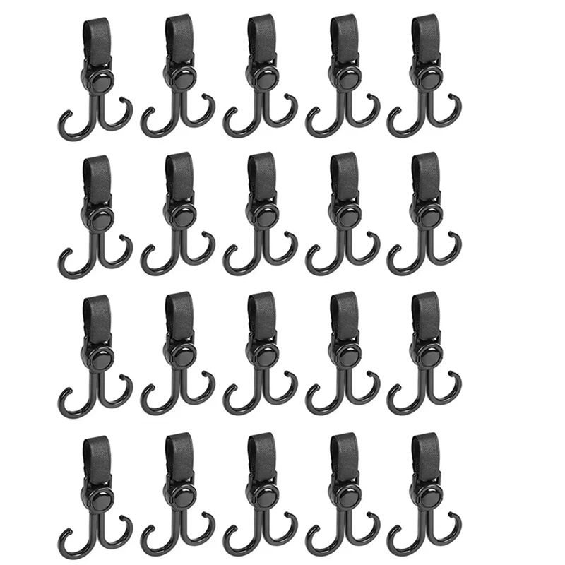 

20Piece Double Hook Baby Stroller Hooks 360-Degree Rotation Adjustment Cart Hook And Loop Fastener