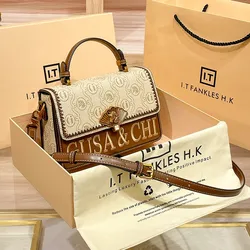 Light Luxury Brand Genuine Leather Women's Bag 2023 New Fashion Printing Designer Square Bag Advanced One Shoulder Crossbody Bag