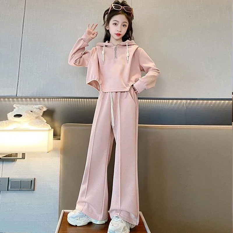 Hoodies Set Top & Pants 2-Piece Clothes for Girl From 10 To 12 Years To Fashion Elementary Student Autumn Winter Suit Kids Girls