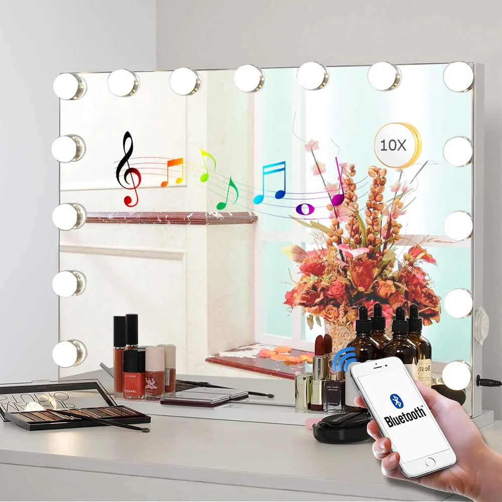 Stock On US! Vanitii Speaker Makeup Mirror Hollywood Style LED Vanity Mirror Hollywood ed Makeup Mirror With 15 Dimmable LE