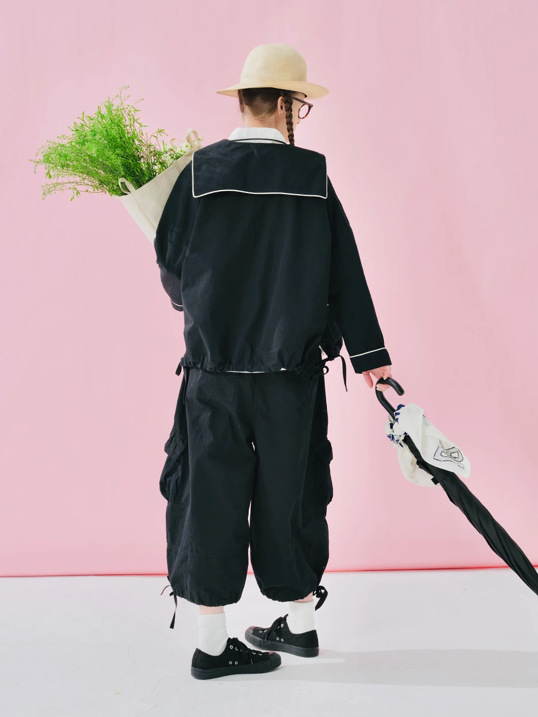 imakokoni High Waisted Cargo Work Pants Drawstring Loose Cropped Pants Women's Pants Casual Female Clothing for Women