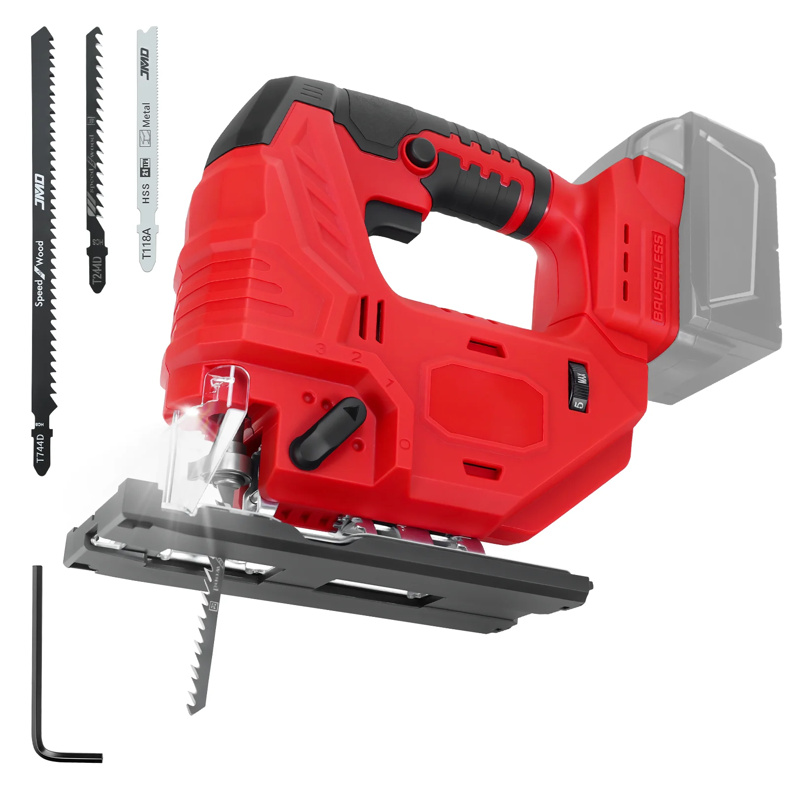 750W Brushless Jigsaw 2700RPM Jig Saw 0°- 45° Bevel Cuts with 4 Orbital Settings & 7-Speeds for Milwaukee  18V Battery