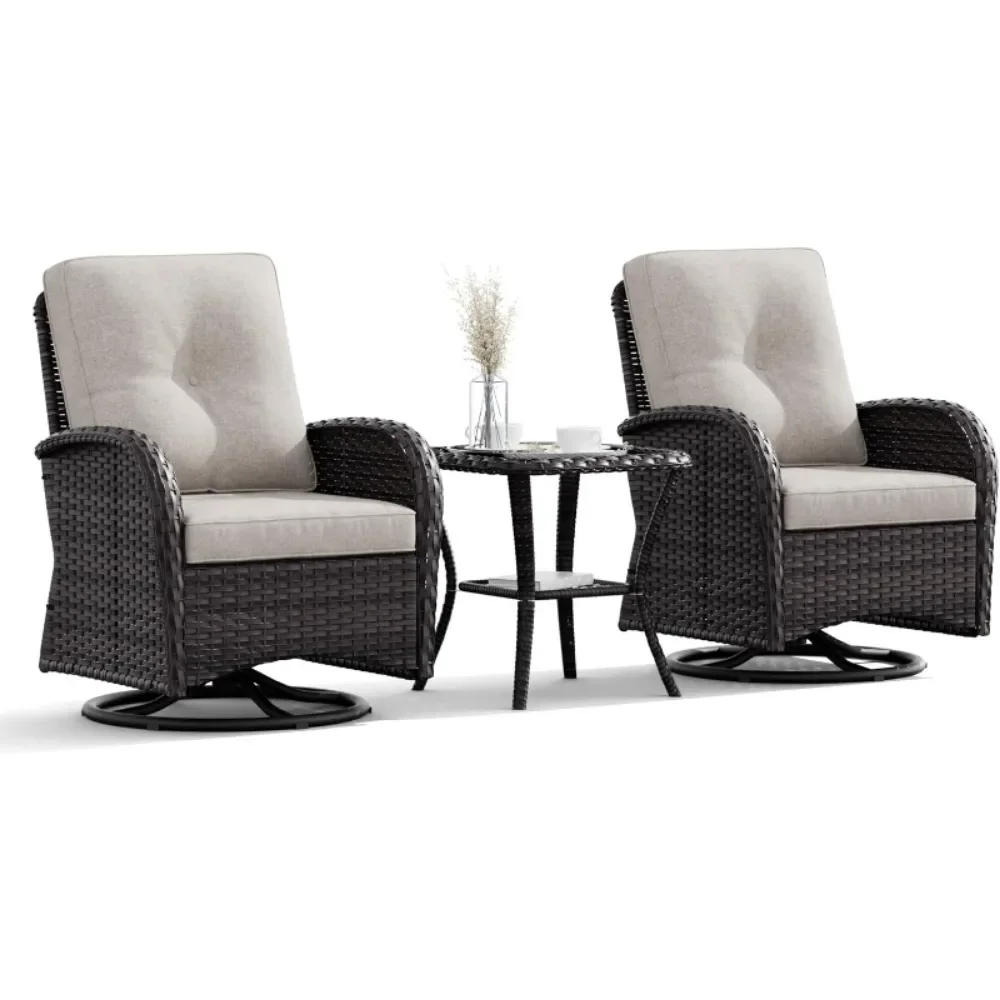 

Patio Swivel Rocker Wicker Chairs - Outdoor Swivel Rocking Chairs Set of 2 with Wicker Side Table for Porch Deck