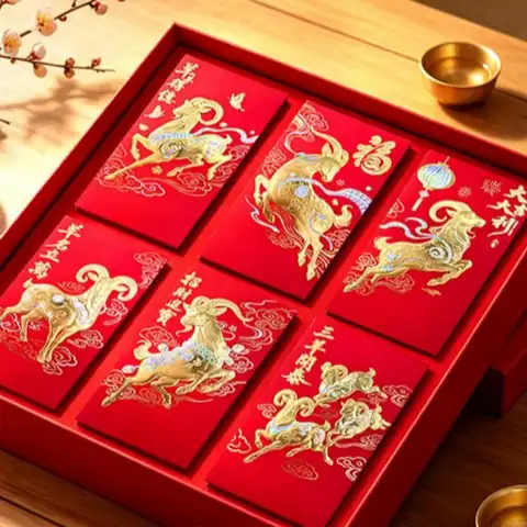 2027 Year of Sheep Red Envelopes 6Pcs Cute Pattern Lucky Money Pockets Spring Festival Blessing Gifts for Kids Adults