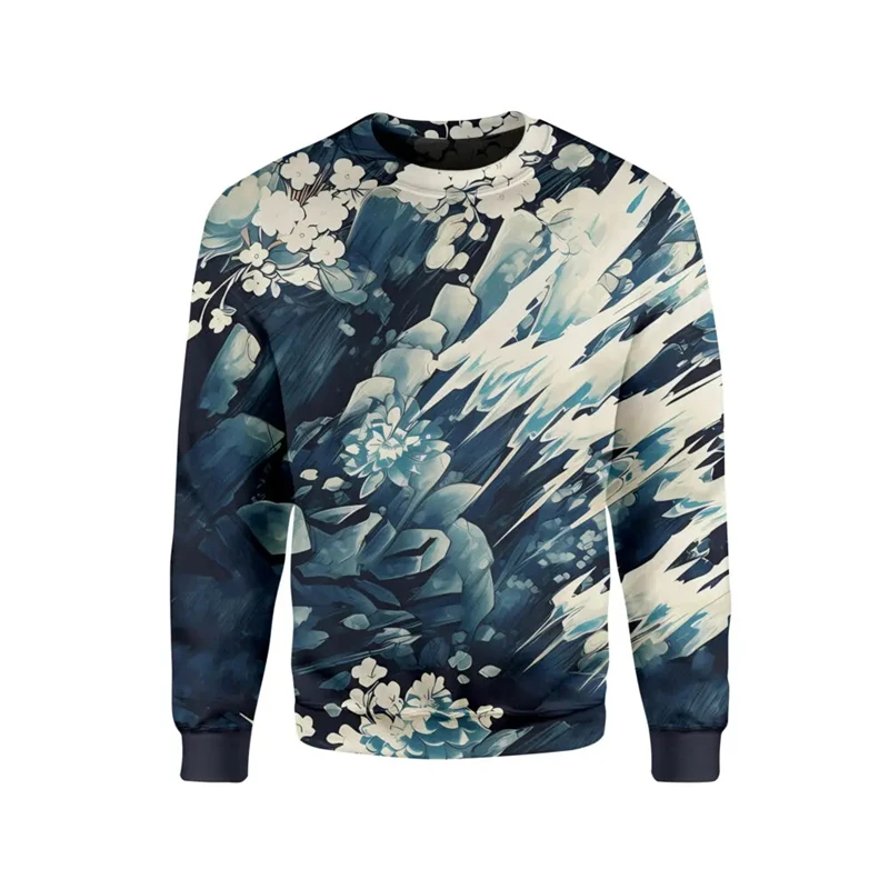

3D Print Japanese Style Sea Wave Graphic Hoodie For Men Kids Sweatshirt Casual Harajuku Y2k O-Neck Pullover Hoodies Mens Clothes