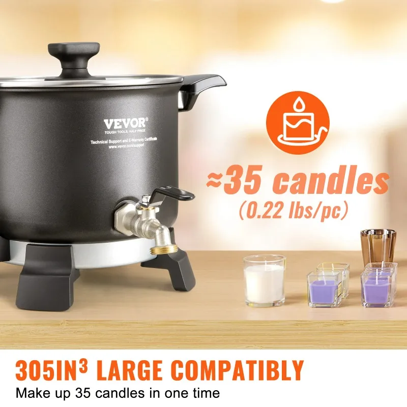 Wax Melter for Candle Making 5 Liter Large Electric Melting Pot Easy Pour Spout 4-level Temperature Control Easy Clean