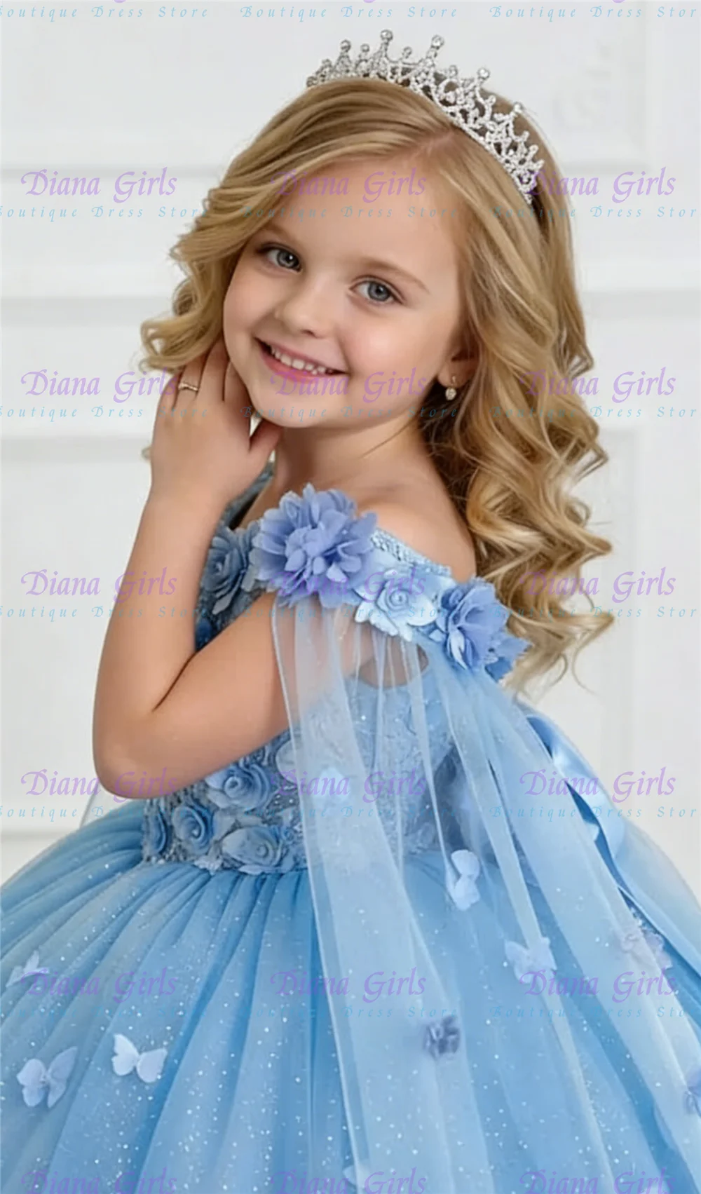 Quality Luxury Blue Flower Girl Dress Tulle Fluffy Quality Butterfly Applique For Wedding Princess Birthday Party Evening Gowns
