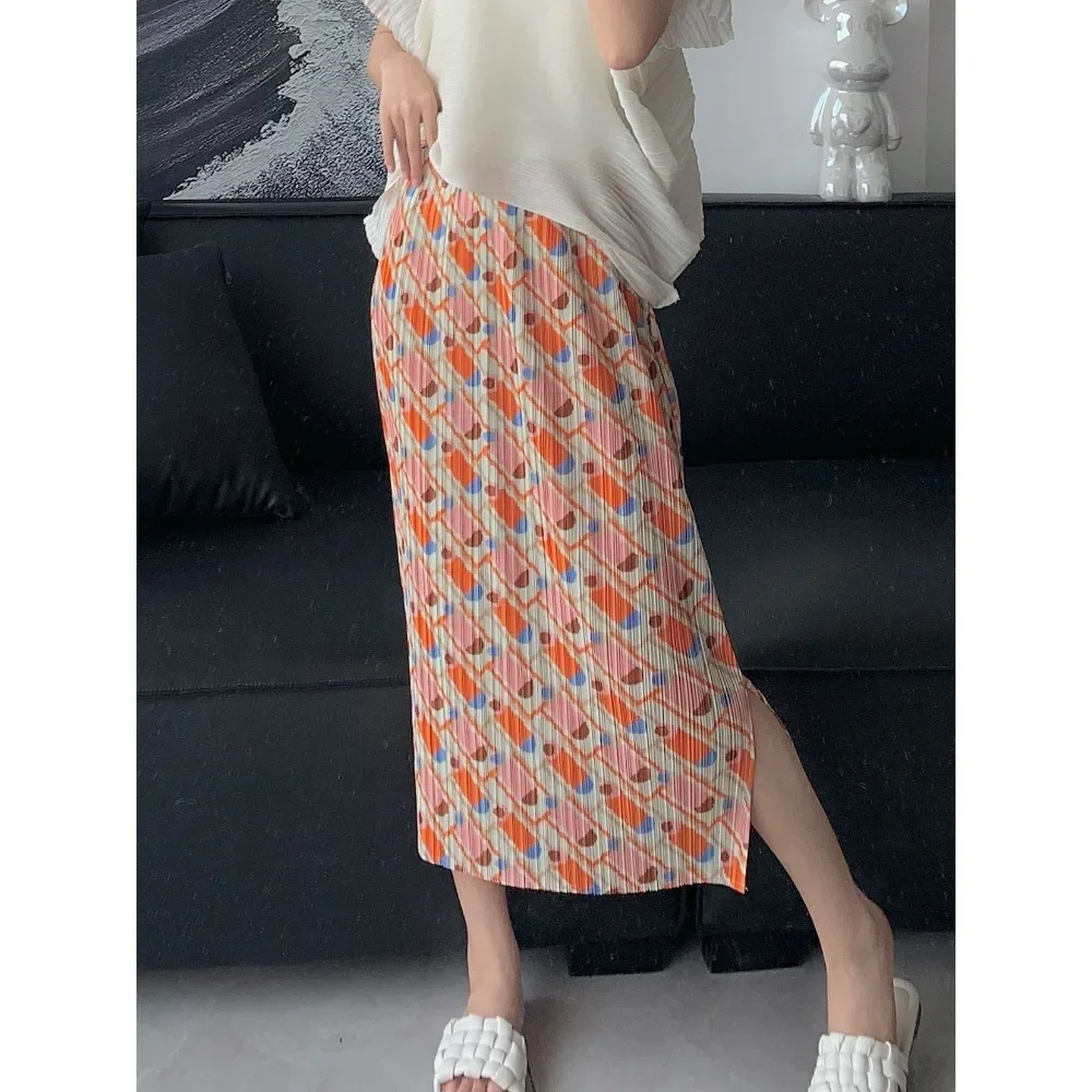 

Pleated Printed Elastic Waist Stretch Commuter Elegant Half Skirt Women's Fashion Casual Comfortable Versatile Temperament Skirt