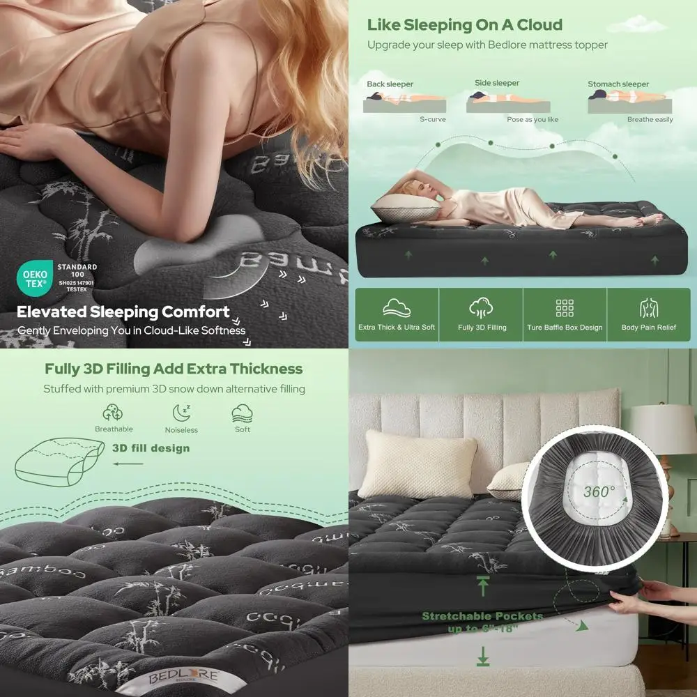 

Наматрасник из бамбуковой вискозы, плюшевый топпер с эластичной окантовкой для матрасов 6-18 дюймов, дышащий, для облегчения боли в спине