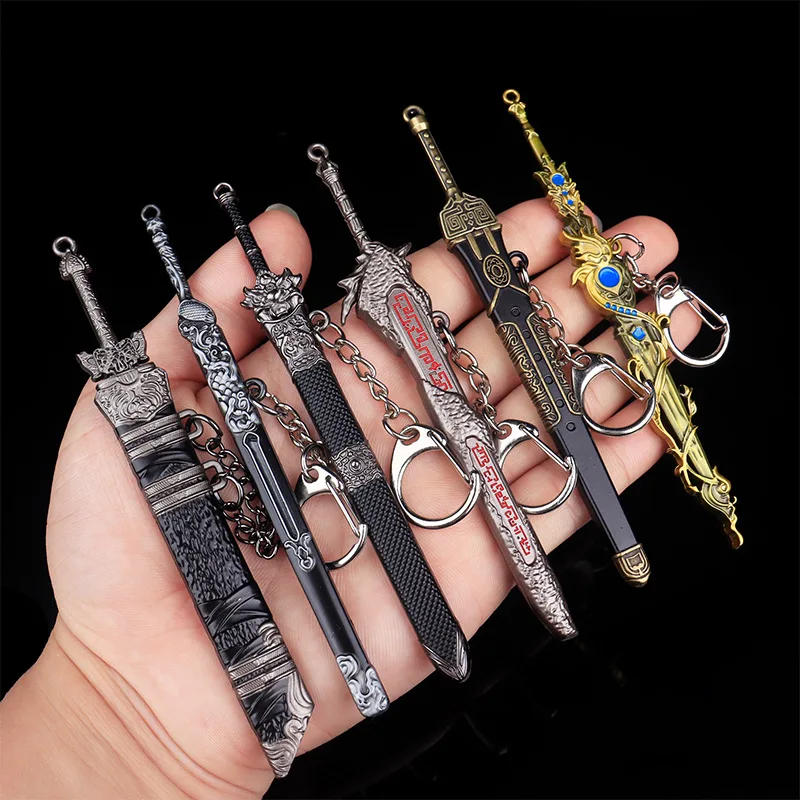 

12cm Mini Pendant Keychain+Model with Sheath Toy Metal Anime Keyring Jewelry Wallet Accessories