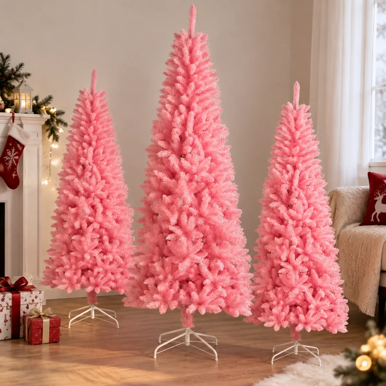 Home Decor Xmas Tree - Albero di Natale artificiale rosa, in