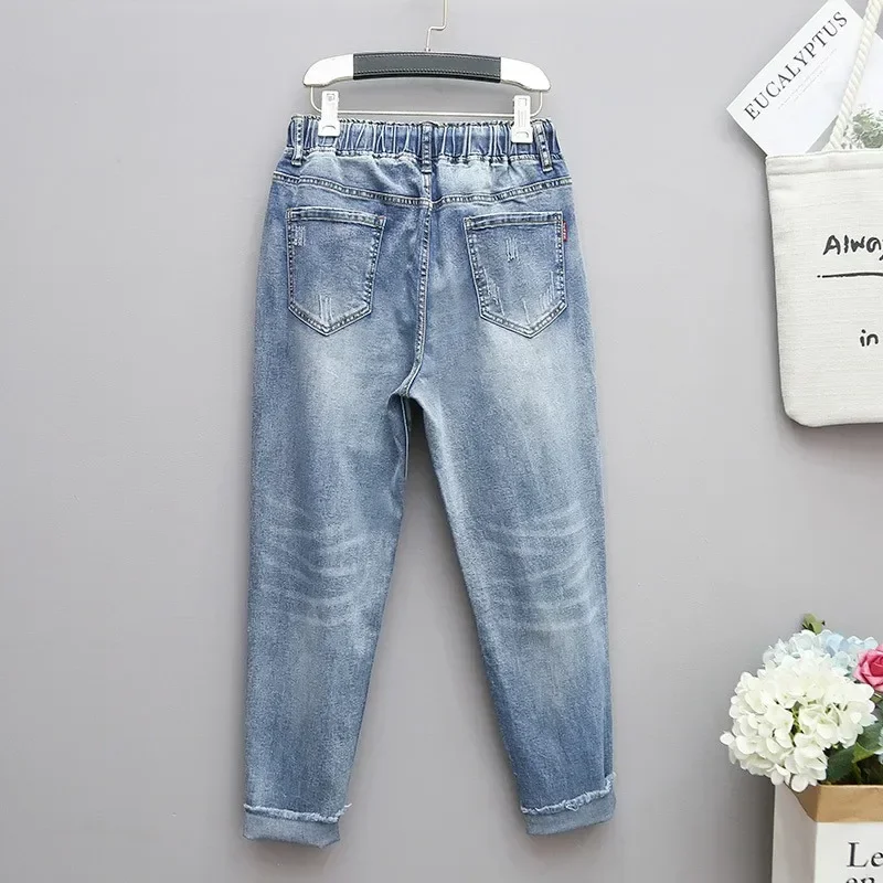 XL-6XL Plus Size jeans for Women Mom Jeans Woman Elastic High Waist Blue BaggyJeans Denim Ripped Jeans Female Harem Pants