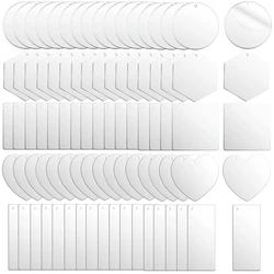 100pcs Clear Acrylic Keychain Blanks Transparent Acrylic Rectangle Square Circle Heart Hexagon Shaped Blanks for DIY Crafts