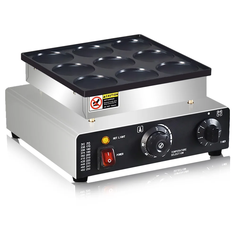 ماكينة صنع الفطائر الصغيرة، صينية فطائر صغيرة هولندية، ماكينة خباز دوراياكي بقطر 9 فتحات بقطر 76 مم، مقلاة كهربائية