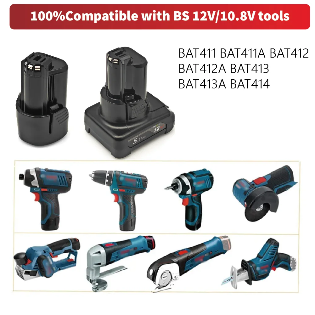 TPCELL 12 فولت ل BAT411 2.5/5Ah استبدال البطارية بوش 12 فولت بطارية لبوش BAT412A BAT413A