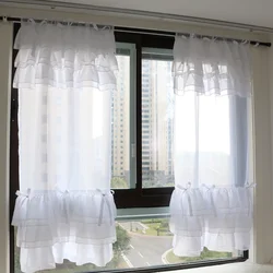 Ruffled and Ribbon Bow Design Window Drapes, Sheer Voile, Bedroom Curtains, Home Decor, Nice, 2Pcs