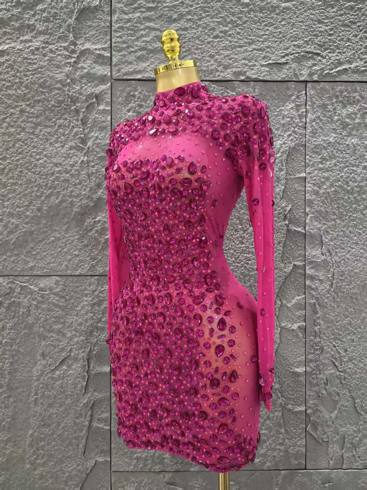 Kristall Diamanten Sexy Mesh Durchsichtig Mini Kleid 2025 Frauen Elegante Party Kostüm Sänger Bühne Leistung Outfi