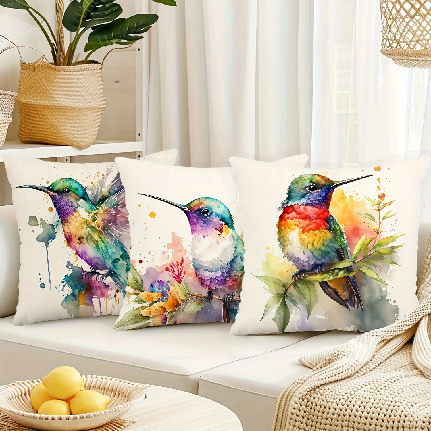 المائية الطائر الطنان الأزهار الكتان نسج سستة وسادة غطاء الطراز الحديث آلة قابل للغسل 18x18 بوصة غرفة المعيشة ديكور