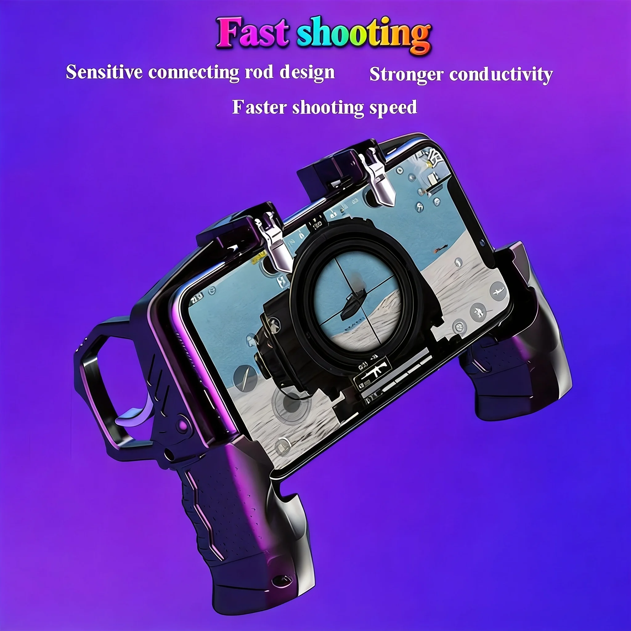 Wireless Ergonomic Mobile Game Controller & Phone Stand, Side Cutout Phone Grip, Shooting Game Aid