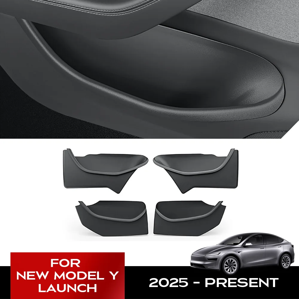 

4 Pcs For Tesla New Model Y 2025 Launch Juniper Car Door Side Full coverage Storage Box TPE Door Storage Organizer Accessories