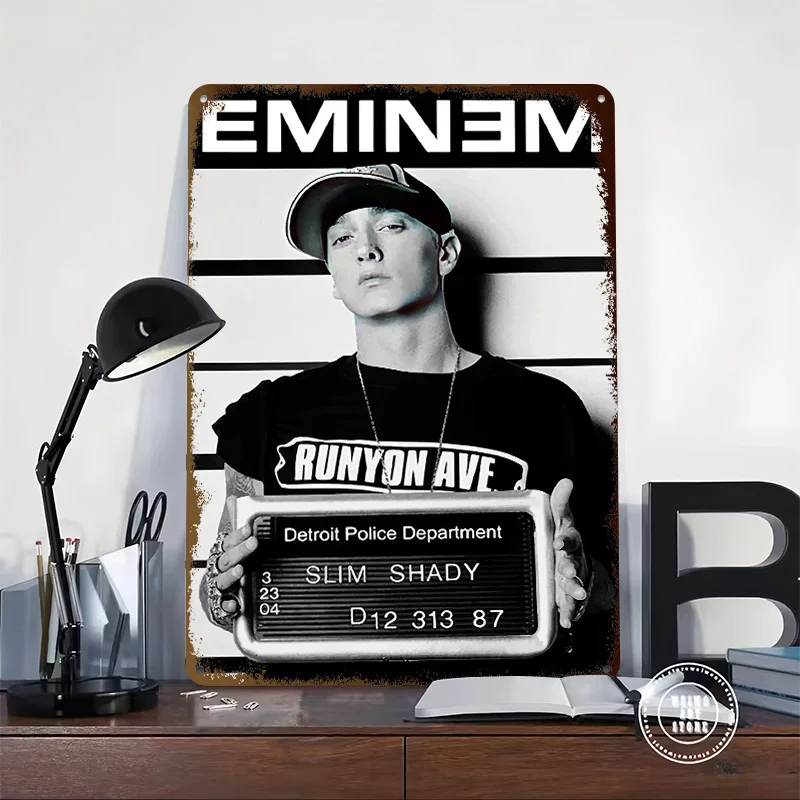 Eminem Mugshot Tinplate Posters Customizable Wall Art Retro Vintage Metal Signs for Home Room Garage Decoration Gaming Wand Deko