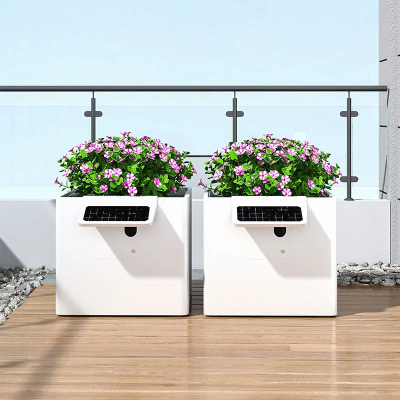 Black Photovoltaic Smart Flower Bed with Powder Coated Stainless Steel for Home and Garden