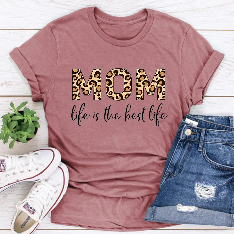 

Mom Shirt Leopard Mama Tshirt Gift Idea for Mom Clothing Funny Mom Shirt Leopard Print Tops Cute Mama Tee Women