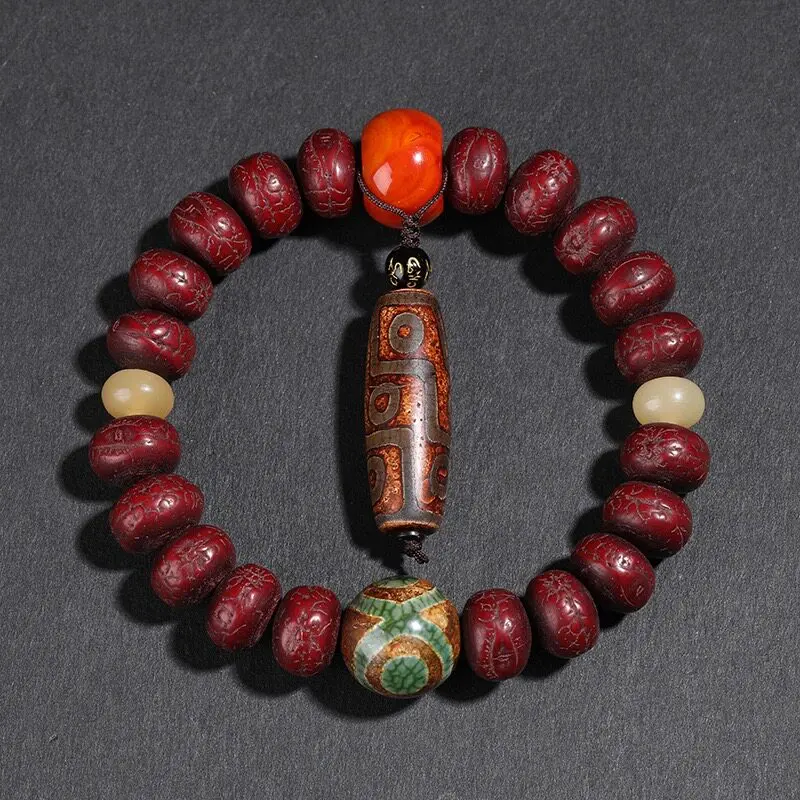 Vintage Tibetan Style Aged Phoenix Eye Bodhi Seed Bracelet Nine Eyes Dzi Bead Lucky Blessing Wealth Prayer Mala For Men Women