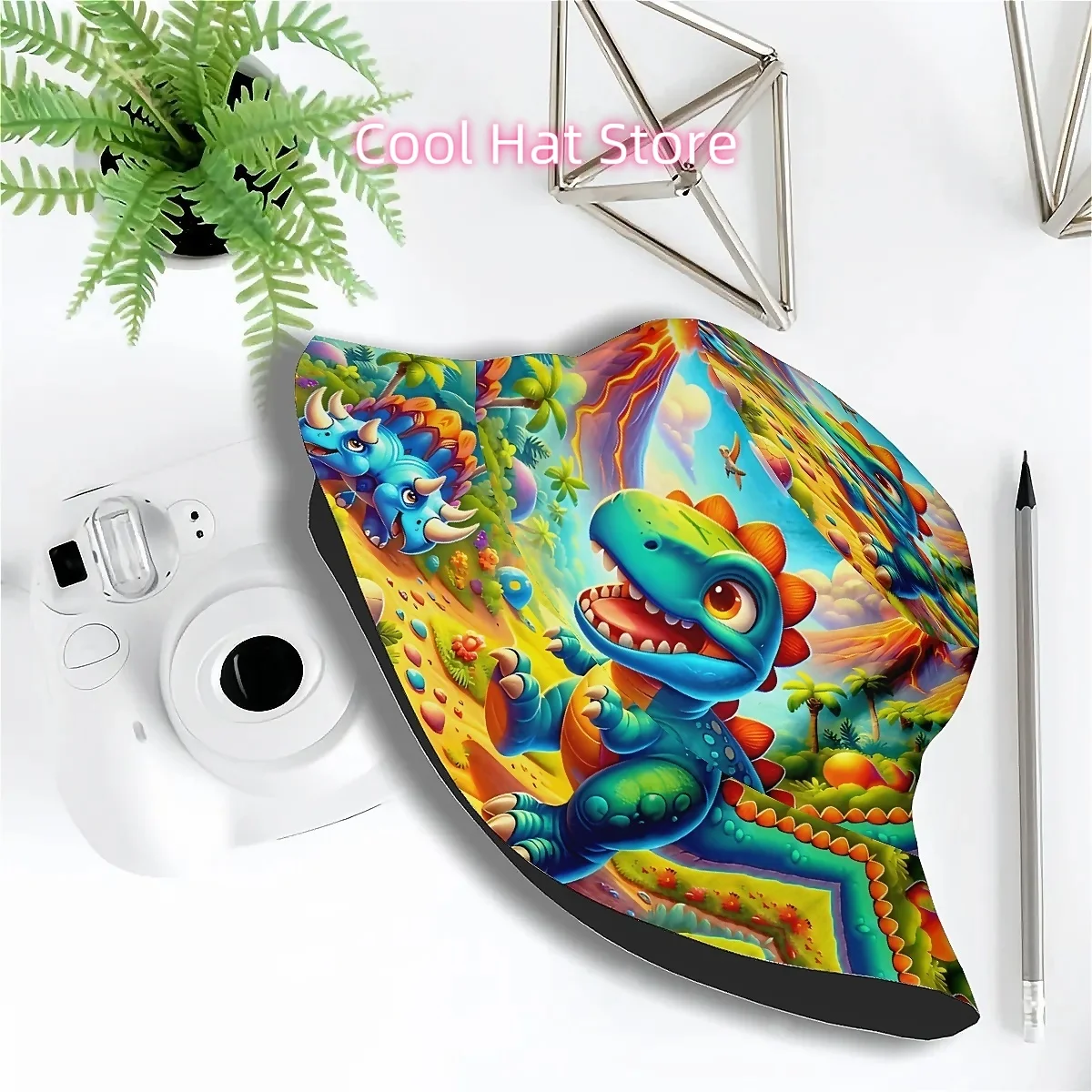 1pc & Dinosaur Volcano Print Hat - Unisex Outdoor Fishing with Dino & Volcano Design, Wide Brim for Beach, Hiking, Vacation - Fu