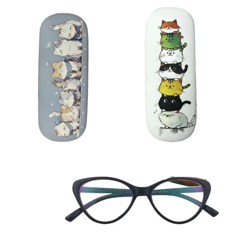 Cartoon Cats Glasses Boxes Holder Stress Resistance PU Leather Eyebrow Pencil Box Creative Multifunctional Sunglasses Pouch