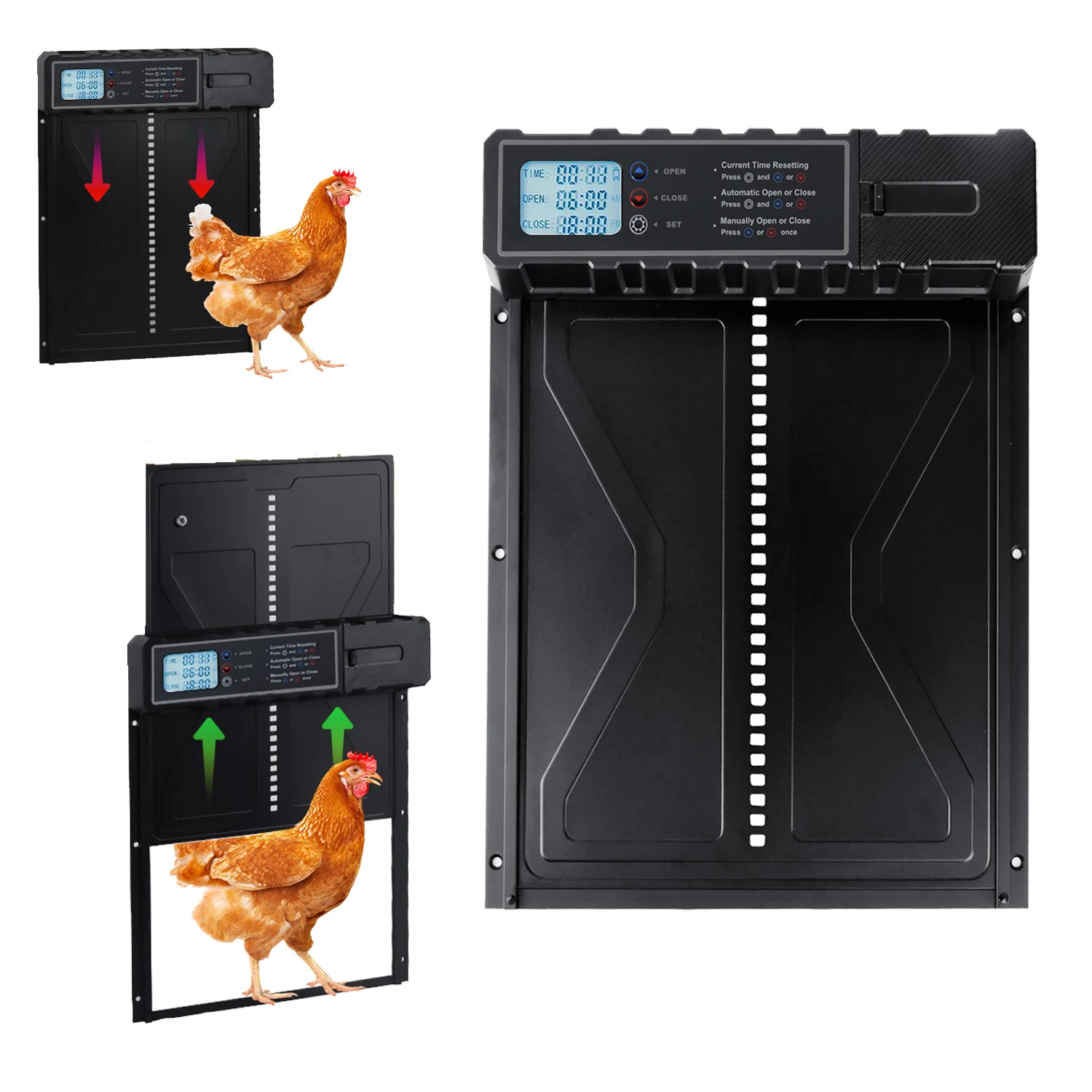 Porte automatique pour poulets avec capteur anti-pincement, résistante aux intempéries, contrôle de la minuterie, pour poulailler, ouverture temporisée, alimentée par batterie