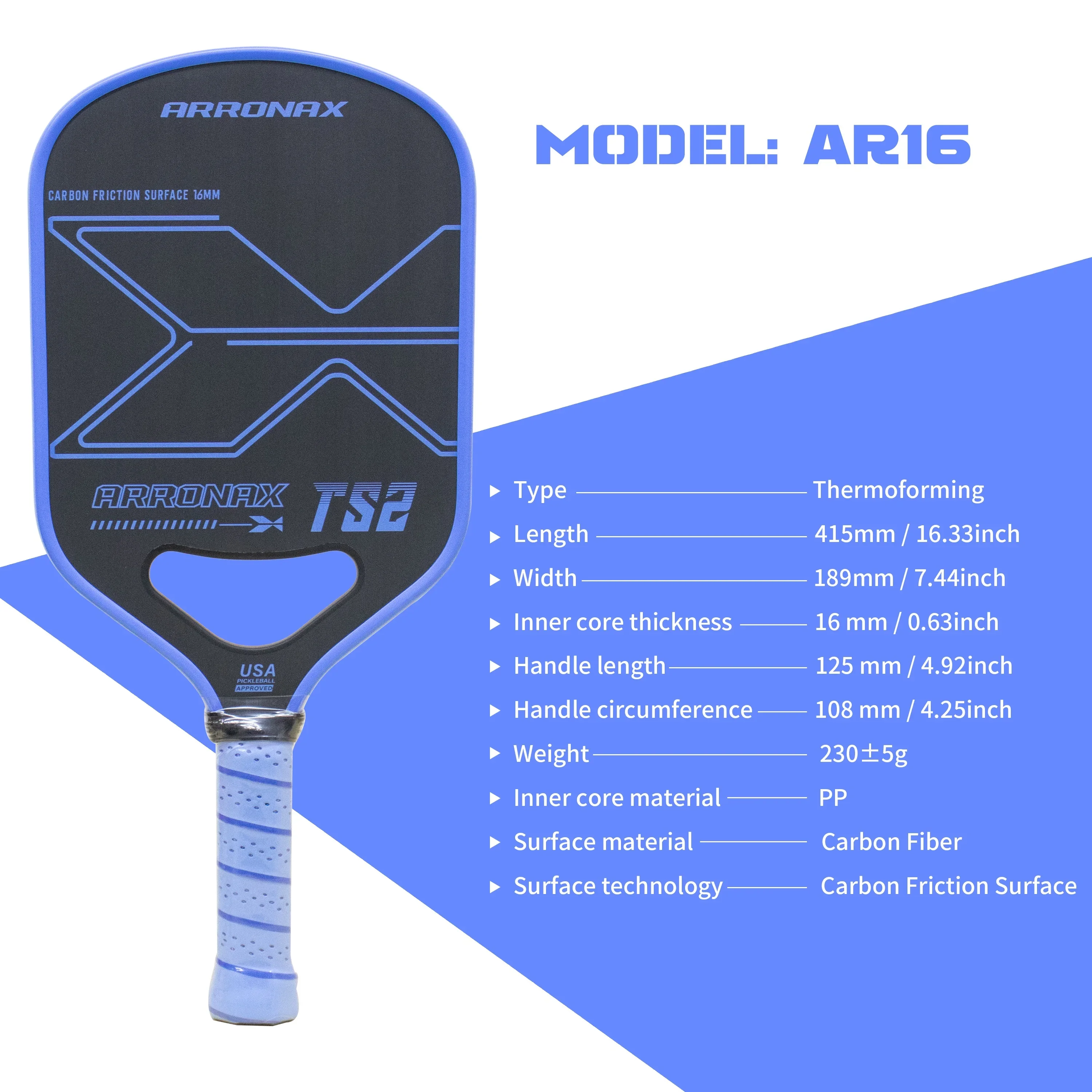 Thermoformed Pickleball Paddle, Carbon Fiber, Custom Rackets for Beginners, Intermediate and Advanced Players