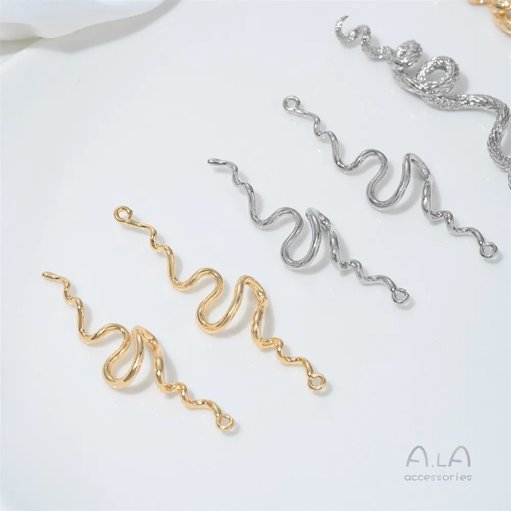 

14K Gold-plated White Gold Snake Pendant Accessory Pearl Hand Necklace Double Hanging Connection Diy Handmade Jewelry Material