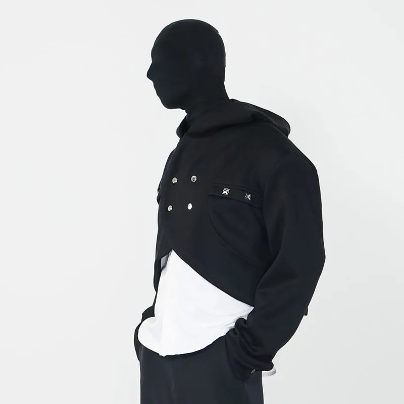 WVGA ربيع الخريف جديد رجل المد الألوان كتلة وهمية قطعتين طويلة الأكمام هوديي الستر المتخصصة شيك عارضة معاطف قصيرة Ins W14727 #4