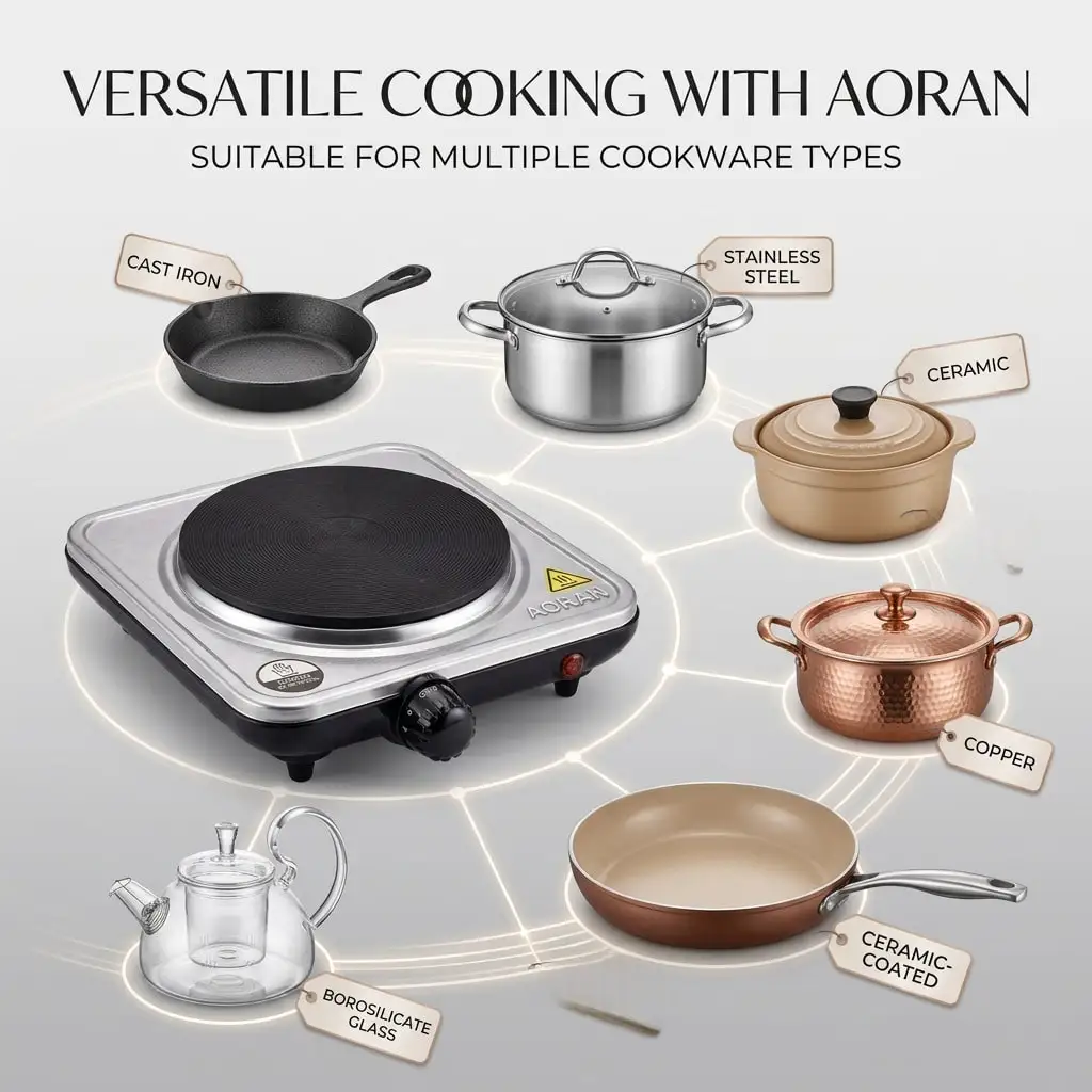 Single Portable Electric Hot Plate, Adjustable Temp Mini Countertop Burner, All Cookware Compatible Small Electric Stove For Indoor & Outdoor Cooking